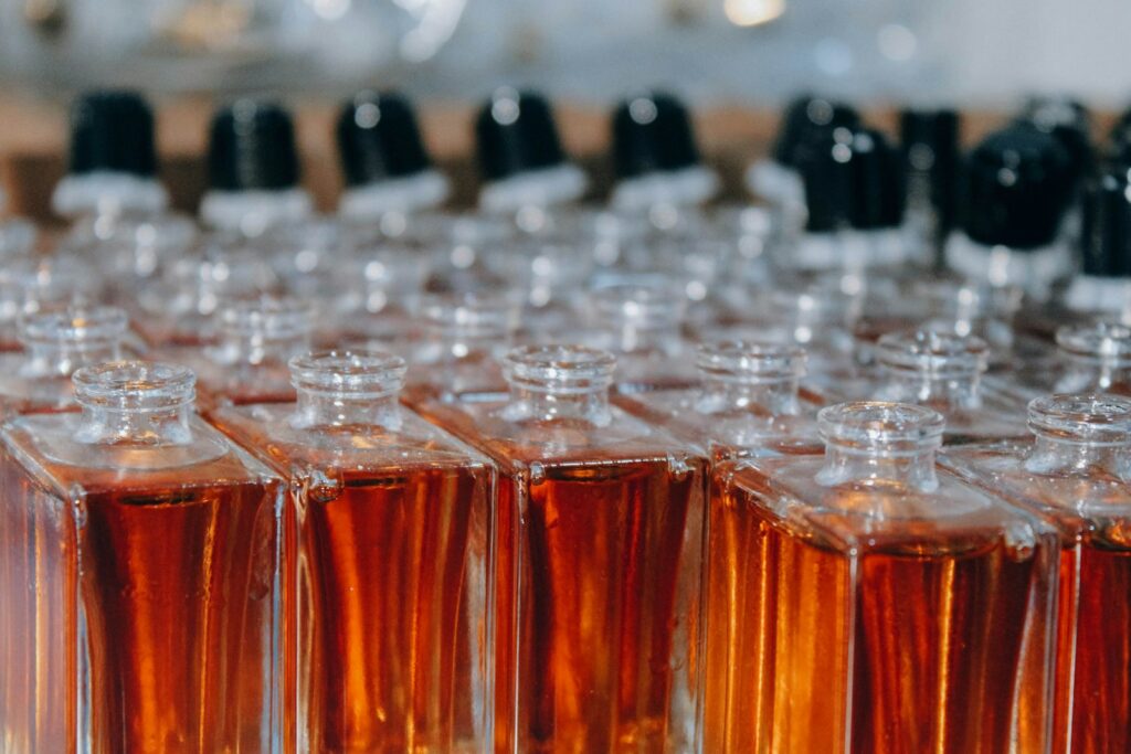 Perfume bottles in production